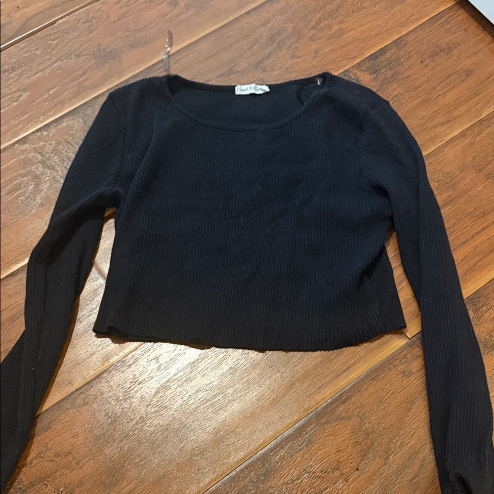 SHEIN Black Ribbed Cropped Sweatshirt